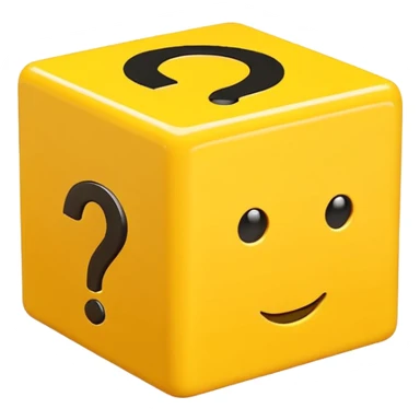  yellow cube shaped box stuffed with white question marker cubes sticker