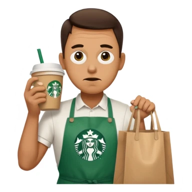 create a emoji for my male friend who is doing double shifts at starbucks and tired  sticker