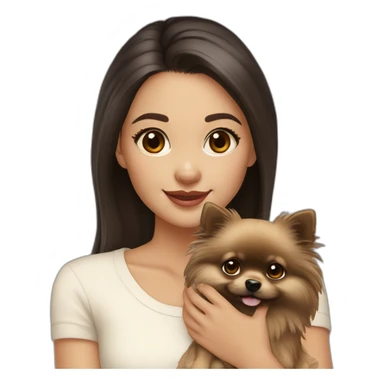 light-skinned-girl-with-dark-hair-and-brown-eyes-petting-cream-pomeranian sticker