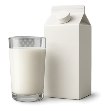 BICCHIERE DI LATTE ACCANTO A BUSTA DI LATTE, IPERREALISTICA 4K sticker