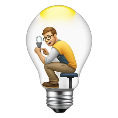 Designer screwing in lightbulb sticker