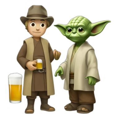 Mikey qui boit de la bière avec maître yoda sticker