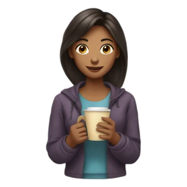 A girl holding a cup of coffie sticker