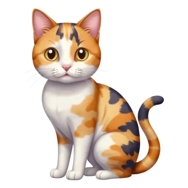 full body anxious looking colourful patchy calico tabby cat with tiny head to large body with fully white front legs sticker