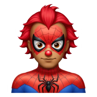 Create a man in a spider man costume with only clown nose sticker