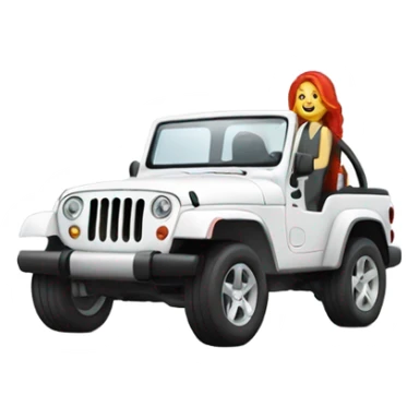 White Jeep with a red headed girl driving sticker