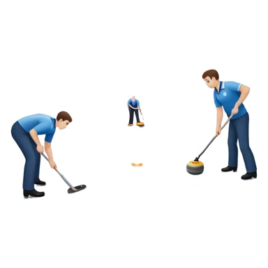 An icon showing a curling match on an indoor ice stadium, with a polished curling stone gliding toward the target and players sweeping. Spectators watch from stands, and flags hang above the rink. Transparent background highlights strategy and focus in the sport of curling. sticker