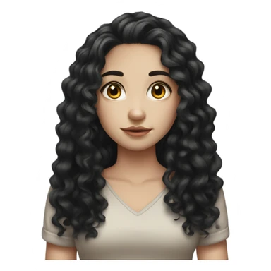 Beautiful girl, long black hair, curly hair, deep brown eyes, pale skin sticker