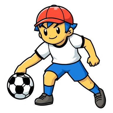 Hot handsomeb muscular 6ft tall smiling happy clean shaven Ash Ketchum playing soccer with his pokemon ball sticker