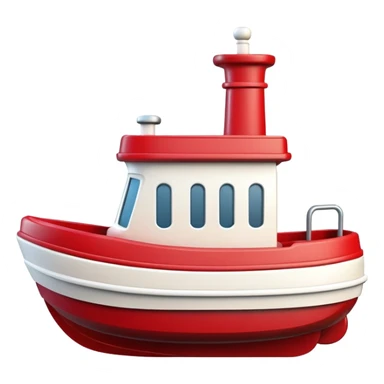 A wooden toy tugboat with a happy face and rosy cheeks sticker