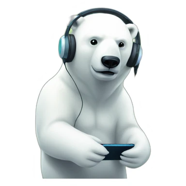 polar bear in a park listening music with headphones sticker