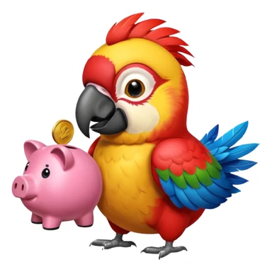 Macaw putting a coin into piggy bank with its beak sticker