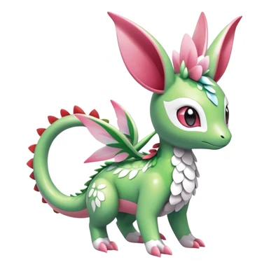 Shiny Exotic Cute Adorable Majestic Ethereal Sparkly Flygon-Sylveon-Shaymin-Meganium-Hybrid-Creature with white pattern-markings sticker