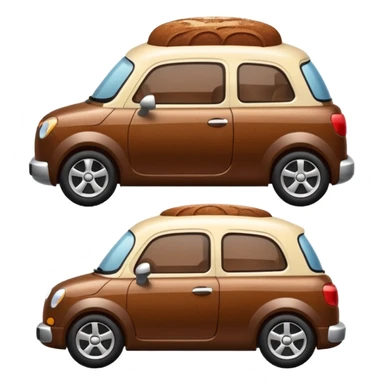 A cute small car, emoji style, side view, adorable tiramisu car, dusting of cocoa, creamy texture, dessert-inspired sticker