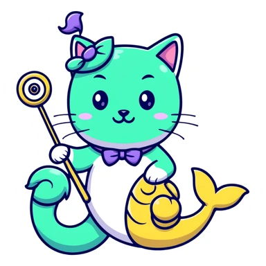 half cat half mermaid with a monocle and a magic wand sticker