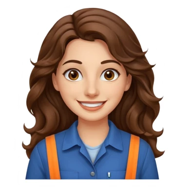 30 yr old italian woman, long brown wavy hair, big brown eyes, huge smile, work clothes, no bangs,  sticker
