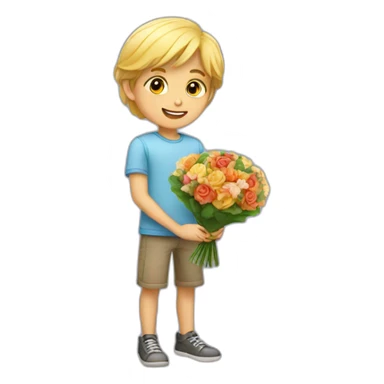 A boy who offers a bouquet of flowers to a pretty blonde sticker