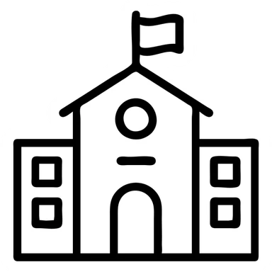 school building, outlined icon style, clean lines, no color, modern look sticker