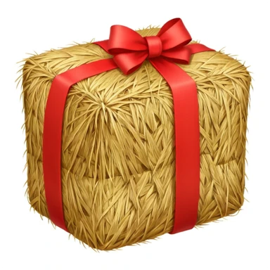 bale of hay with red ribbon sticker