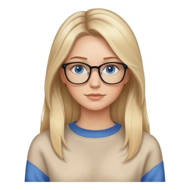 White women, long blonde balayage hair, no smile, beige sweater, blue eyes and glasses  sticker