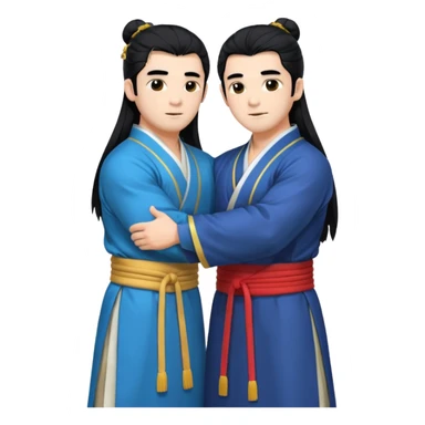 two muscled guys hugging in hanfu clothes, long hair sticker