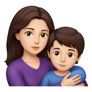 Mother with brunette hair & hazel eyes cuddling her son with dark brunette hair and dark chocolate eyes  sticker