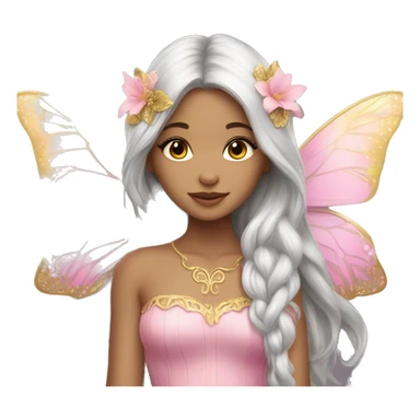 Beautiful, flower, fairy, pink, gold, silver, long hair, butterfly wings sticker