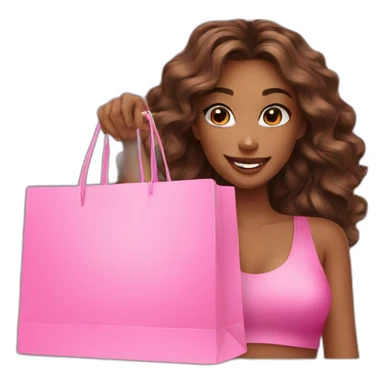 influencer taking selfie with a pink shopping bag sticker