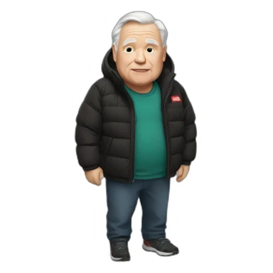 old white man overweight with black and red supreme north face jacket sticker