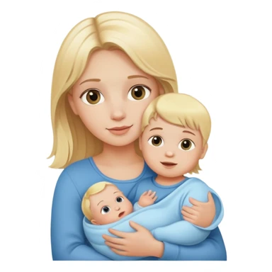 Blonde little girl holding a baby boy sticker