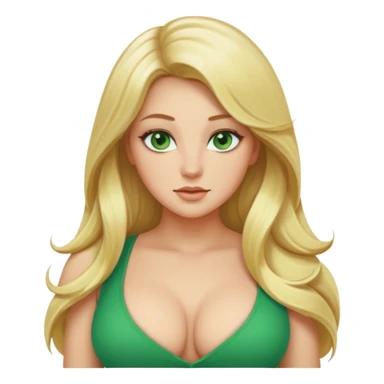 Curvy, blonde long hair, sfw intimate pose, green eyes sticker