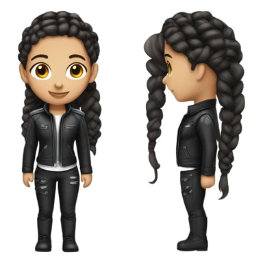 Small beautiful teenage girl with dark brown braided hair that fades to silver , wearing all black flight leathers sticker