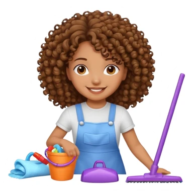 brown girl with curly hair cleaning toys from the floor sticker