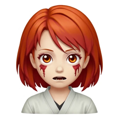 zombie emoji Paklov, dark orange red hair, hair styled in the shape of megumi from jujutsu kaizen, sticker