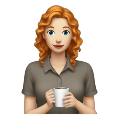 Ginger wavy hair and blue eyes woman drinking coffee  sticker