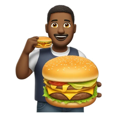 A big man eating a burger sticker