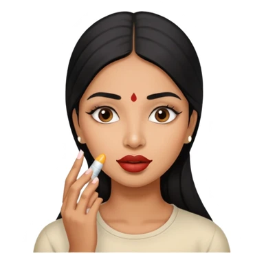 A gorgeous indian with black hair women applying lipbalm on her brown lips sticker