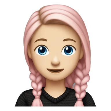caucasian white IT girl student, holding pink laptop, blue eyes, brown hair ponytail wearing a thick black sweater sticker