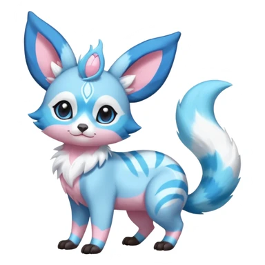 Rare realistic cute adorable epic aesthetic colorful Amaura-Sylveon-Glaceon-Civet-Genet-species-Fakemon-hybrid-creature, with markings, full body sticker