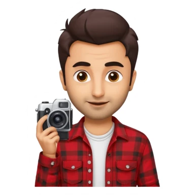 generate a pretty bratz emoji 
Make her look like Ranbir kapoor wearing a red flannel shirt,with white tee underneath. smirking and carrying a camera

he should look exactly  like ranbir kapoor!  sticker