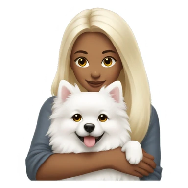 Beautiful girl hugging white pomeranian sticker