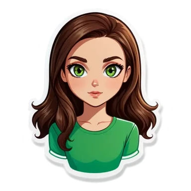 white girl, brunette hair, green eyes sticker