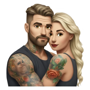 Hyper Realistic beautiful woman in the arms of a very handsome tattooed man kissing  sticker