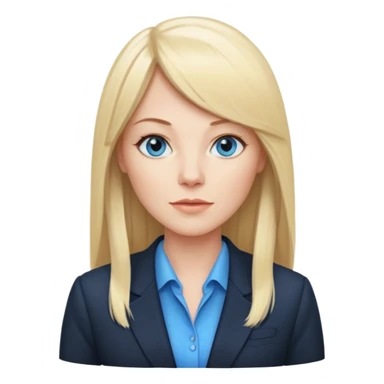 40 yr old white woman, pale skin, long straight blond hair parted in center, blue eyes, bangs, dress clothes for work sticker