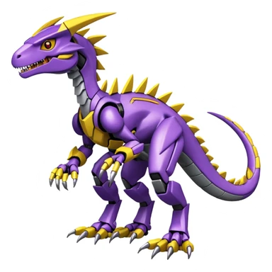 Cool Edgy Purple Yellow Digimon-Fakemon-Guilmon-Velociraptor-Dragon-Mecha full body sticker