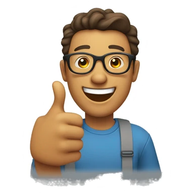 A man with glasses smiling broadly as he raises his thumb in a sign of joy and confidence. His glasses shine with flashes of happiness in the gif. sticker