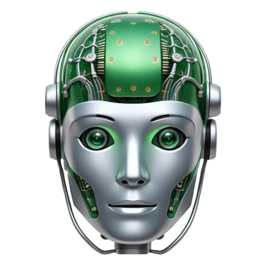 An icon featuring a humanoid robot head, neural network connections, and binary code, symbolizing artificial intelligence. The design includes a brain with circuits and machine learning algorithms, representing the study and development of intelligent systems. Transparent background  sticker