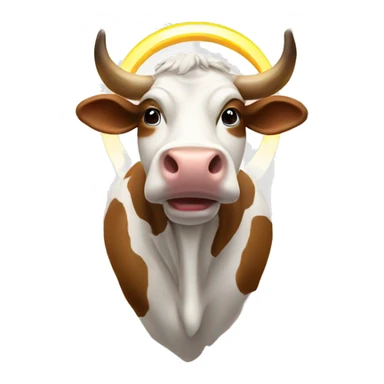 A cow with a halo sticker