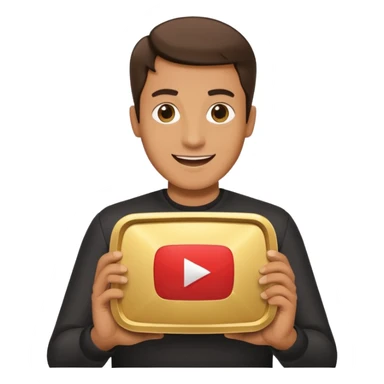 a happy man holding youtube golden play button sticker