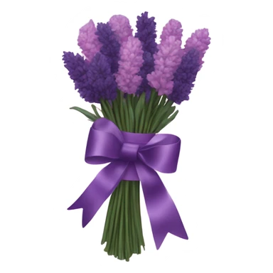 a beautiful aesthetic bouquet of dark purple and light pink lavender tied with a silk purple ribbon and next to it a pink decorative candle  sticker